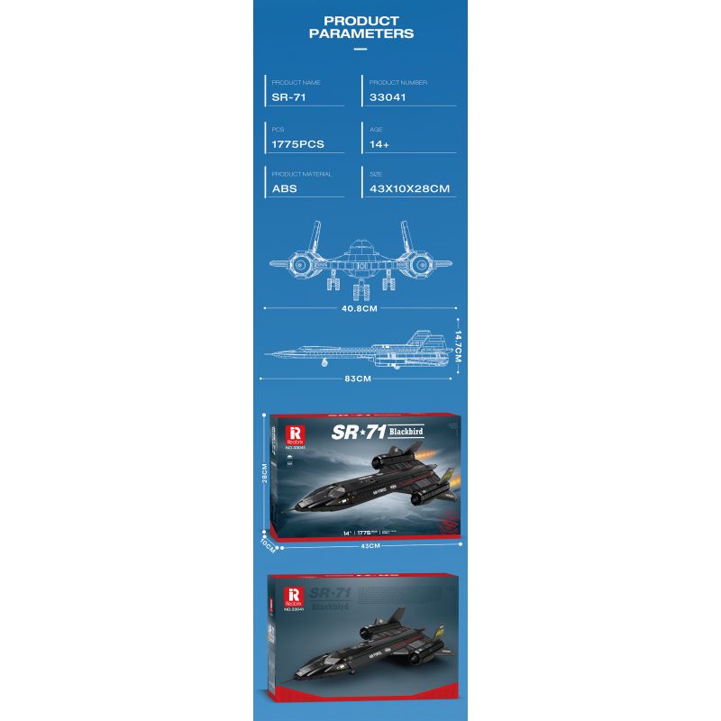 REOBRIX 33041 TIÊM KÍCH TẦM XA BLACKBIRD SR-71 bộ đồ chơi xếp lắp ráp ghép mô hình Military Army SR-71 BLACKBIRD Quân Sự Bộ Đội 1775 khối