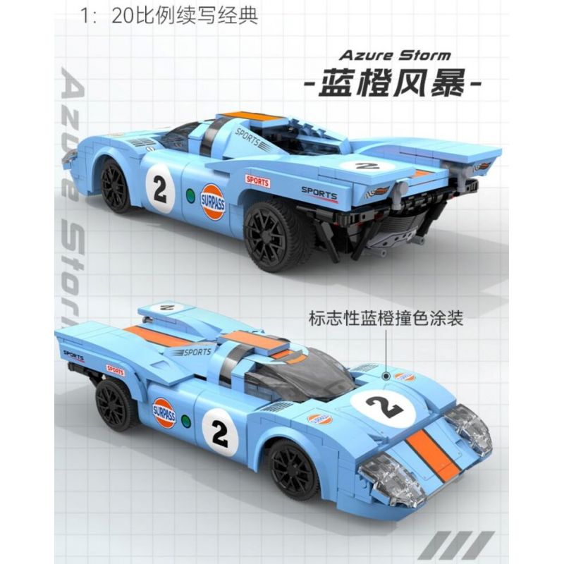CADA DOUBLEE C51076 51076 BÃO XANH VÀ CAM 1:20 (PORSCHE 917K) tỷ lệ 1:20 bộ đồ chơi xếp lắp ráp ghép mô hình Speed Champions Racing Cars AZURE STORM Đua Xe Công Thức 266 khối