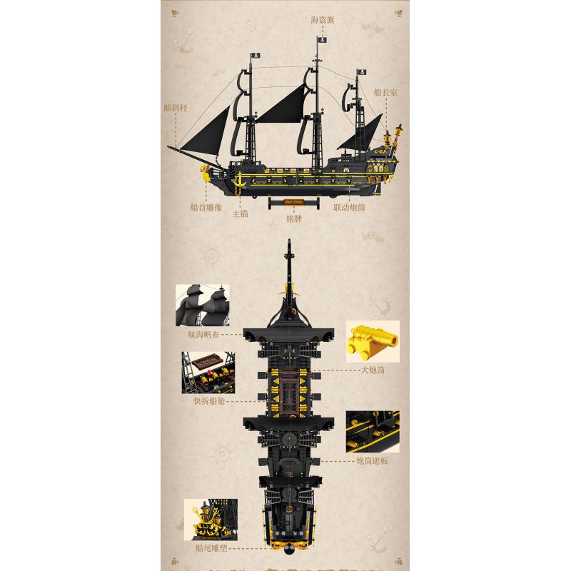 FORANGE FC6010 6010 TÀU CƯỚP BIỂN NGỌC TRAI ĐEN bộ đồ chơi xếp lắp ráp ghép mô hình Pirates Of The Caribbean BLACK PEAEL Cướp Biển Vùng Caribe 2076 khối