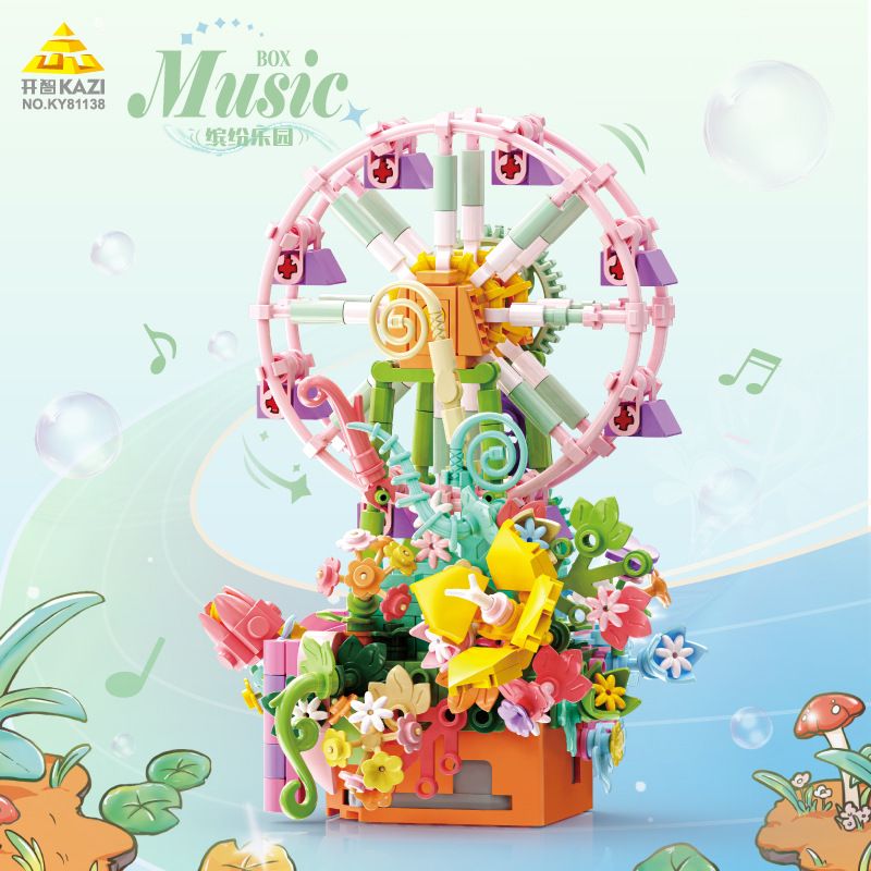 Bozhi 81138 HỘP NHẠC THIÊN ĐƯỜNG ĐẦY MÀU SẮC bộ đồ chơi xếp lắp ráp ghép mô hình FLOWER FERRIS WHEEL MUSIC BOX 364 khối