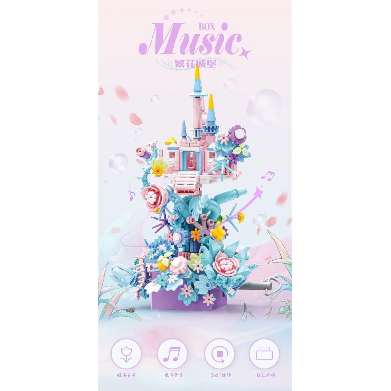 Bozhi 81137 HỘP NHẠC LÂU ĐÀI HOA bộ đồ chơi xếp lắp ráp ghép mô hình FLOWER CASTLE MUSIC BOX 328 khối