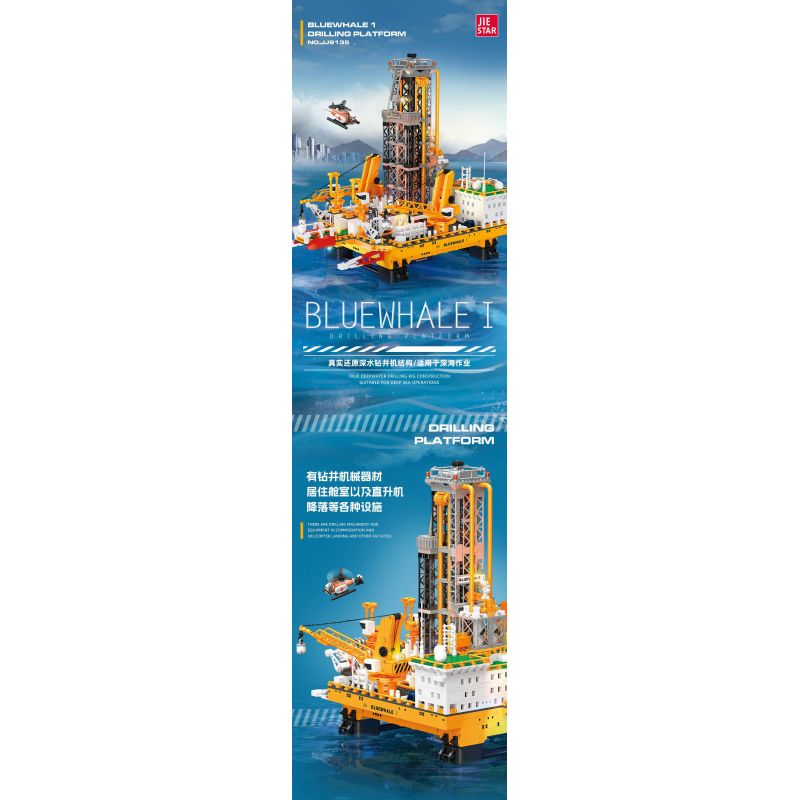 JIESTAR JJ9135 9135 GIÀN KHOAN DẦU NGOÀI KHƠI bộ đồ chơi xếp lắp ráp ghép mô hình Creator BLUE WHALE I Sáng Tạo 3271 khối
