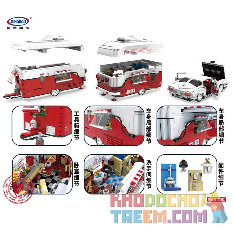 REBRICKABLE MOC-22102 22102 MOC22102 XINGBAO XB-08003 08003 XB08003 non  Ô TÔ CẮM TRẠI bộ đồ chơi xếp lắp ráp ghép mô hình Creator CAMPER Sáng Tạo 2436 khối