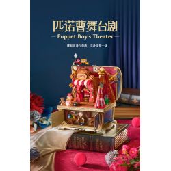 WEKKI 506193 HỘP KHO BÁU ÂM NHẠC THỊ TRẤN CỔ TÍCH VỞ KỊCH SÂN KHẤU PINOCCHIO bộ đồ chơi xếp lắp ráp ghép mô hình MUSIC TREASURE BOX PUPPET BOY'S THEATER