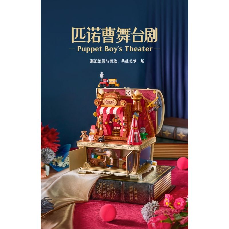 WEKKI 506193 HỘP KHO BÁU ÂM NHẠC THỊ TRẤN CỔ TÍCH VỞ KỊCH SÂN KHẤU PINOCCHIO bộ đồ chơi xếp lắp ráp ghép mô hình MUSIC TREASURE BOX PUPPET BOY'S THEATER