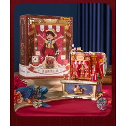 WEKKI 506193 HỘP KHO BÁU ÂM NHẠC THỊ TRẤN CỔ TÍCH VỞ KỊCH SÂN KHẤU PINOCCHIO bộ đồ chơi xếp lắp ráp ghép mô hình MUSIC TREASURE BOX PUPPET BOY'S THEATER