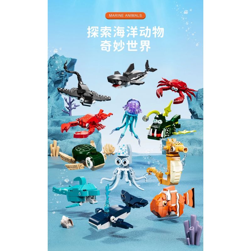 FORANGE FC8153 8153 BỘ SƯU TẬP MINI 12 LOẠI ĐỘNG VẬT BIỂN YINY bộ đồ chơi xếp lắp ráp ghép mô hình Creator Sáng Tạo 679 khối