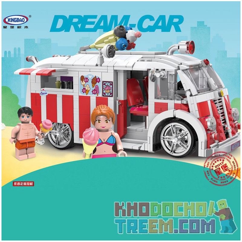 XINGBAO XB-08004 08004 XB08004 non  XE BÁN KEM LƯU ĐỘNG bộ đồ chơi xếp lắp ráp ghép mô hình Creator 冰淇凌车 Sáng Tạo 1000 khối