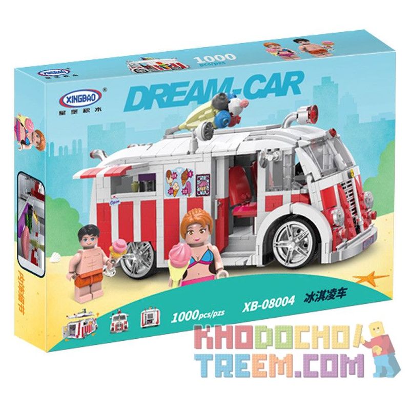 XINGBAO XB-08004 08004 XB08004 non  XE BÁN KEM LƯU ĐỘNG bộ đồ chơi xếp lắp ráp ghép mô hình Creator 冰淇凌车 Sáng Tạo 1000 khối