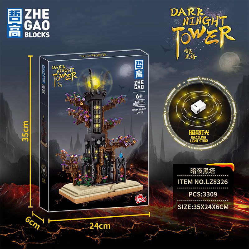 ZHEGAO LZ8326 8326 THÁP ĐEN ĐÊM TỐI bộ đồ chơi xếp lắp ráp ghép mô hình The Lord Of The Rings DARK NIGHT TOWER Chúa Nhẫn 3309 khối