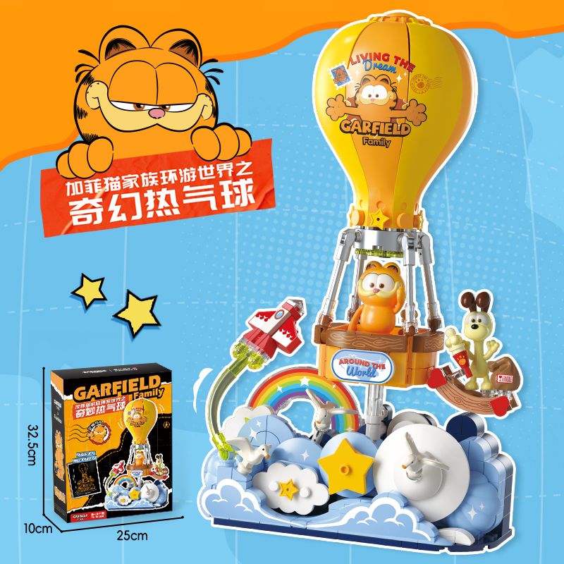 FEMIBOX S44074 44074 GIA ĐÌNH GARFIELD DU LỊCH VÒNG QUANH THẾ GIỚI KHINH KHÍ CẦU TUYỆT VỜI bộ đồ chơi xếp lắp ráp ghép mô hình Movie & Game GARFIELD FAMILY FANCY HOT AIR BALLOON Phim Và Trò Chơi 432 khối