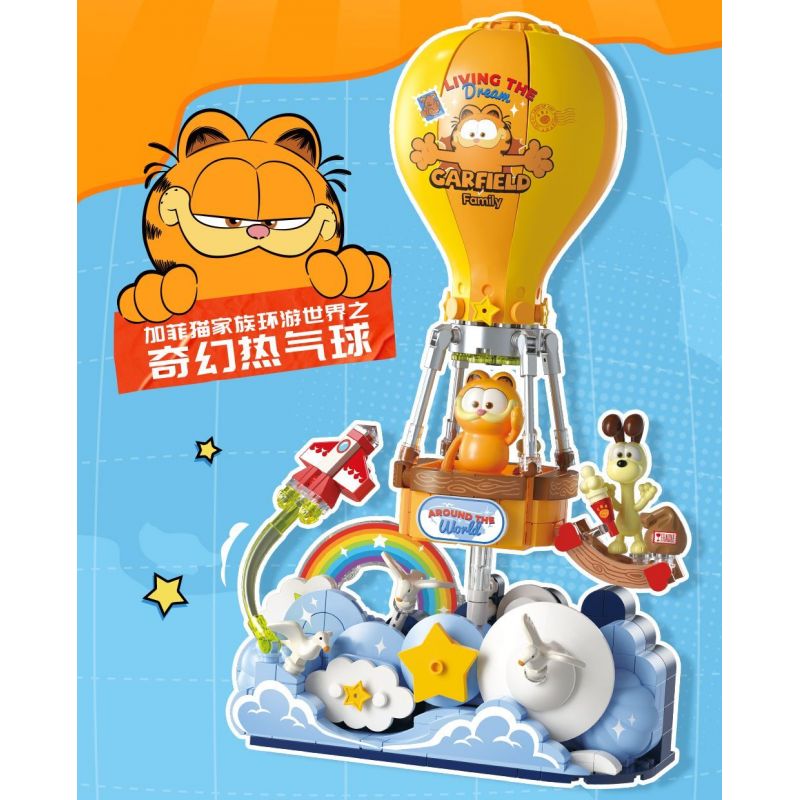 FEMIBOX S44074 44074 GIA ĐÌNH GARFIELD DU LỊCH VÒNG QUANH THẾ GIỚI KHINH KHÍ CẦU TUYỆT VỜI bộ đồ chơi xếp lắp ráp ghép mô hình Movie & Game GARFIELD FAMILY FANCY HOT AIR BALLOON Phim Và Trò Chơi 432 khối
