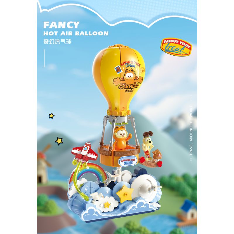 FEMIBOX S44074 44074 GIA ĐÌNH GARFIELD DU LỊCH VÒNG QUANH THẾ GIỚI KHINH KHÍ CẦU TUYỆT VỜI bộ đồ chơi xếp lắp ráp ghép mô hình Movie & Game GARFIELD FAMILY FANCY HOT AIR BALLOON Phim Và Trò Chơi 432 khối