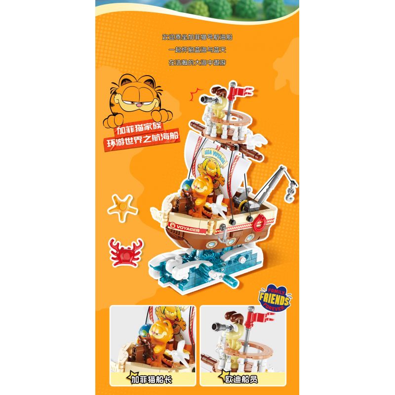 FEMIBOX S44075 44075 GIA ĐÌNH GARFIELD DU LỊCH THẾ GIỚI THUYỀN BUỒM bộ đồ chơi xếp lắp ráp ghép mô hình Movie & Game GARFIELD FAMILY SEAGOING VESSEL Phim Và Trò Chơi 466 khối