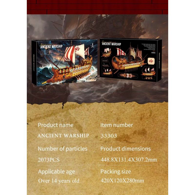 BAKA TECHNOLOGY 33303 TÀU CHIẾN CỔ VIKING bộ đồ chơi xếp lắp ráp ghép mô hình Historical ANCIENT WARSHIP 2073 khối