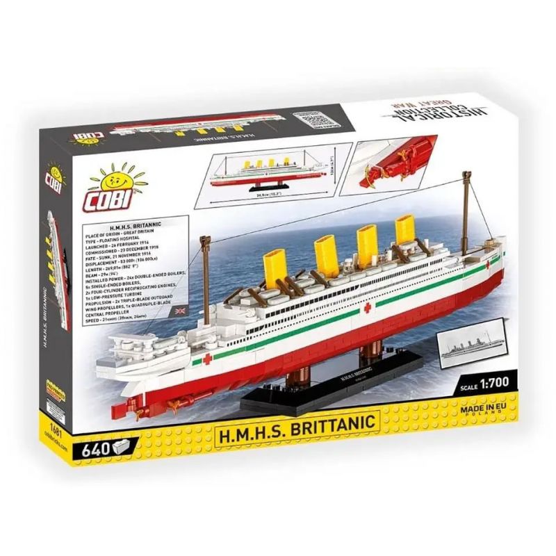 COBI 1681 TÀU BỆNH VIỆN HẢI QUÂN HOÀNG GIA BRITANNIC tỷ lệ 1:700 bộ đồ chơi xếp lắp ráp ghép mô hình Creator HMHS BRITANNIC Sáng Tạo 640 khối