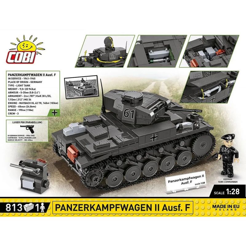 COBI 2597 THIẾT GIÁP II KIỂU F tỷ lệ 1:28 bộ đồ chơi xếp lắp ráp ghép mô hình City PANZERKAMPFWAGEN II AUSF. Thành Phố 812 khối