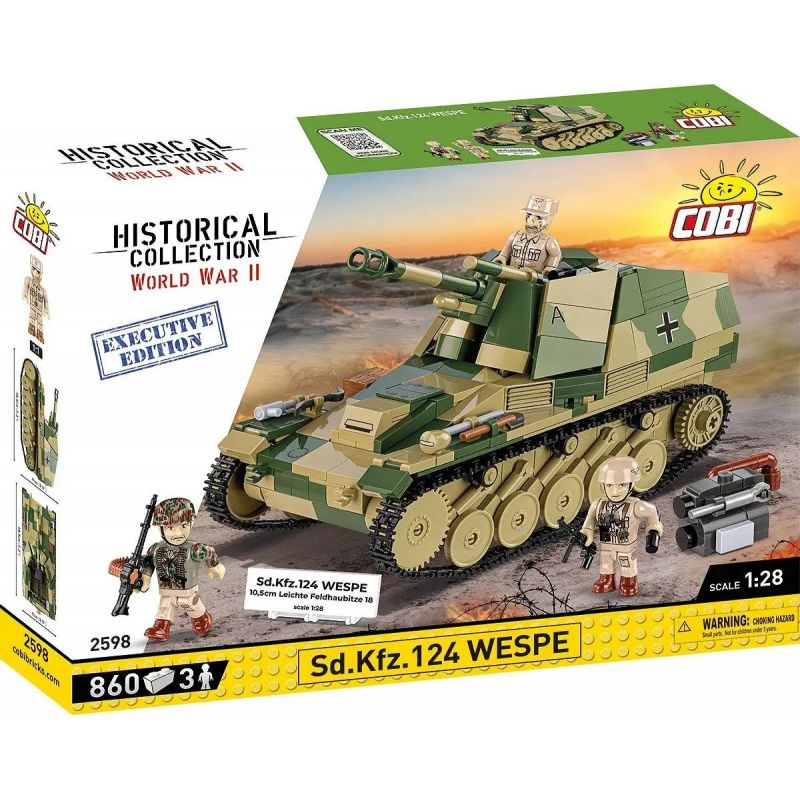 COBI 2598 PHÁO TỰ HÀNH WASP CỦA ĐỨC tỷ lệ 1:28 bộ đồ chơi xếp lắp ráp ghép mô hình Military Army SD.KFZ.124 WESPE - EXECUTIVE EDITION Quân Sự Bộ Đội 855 khối