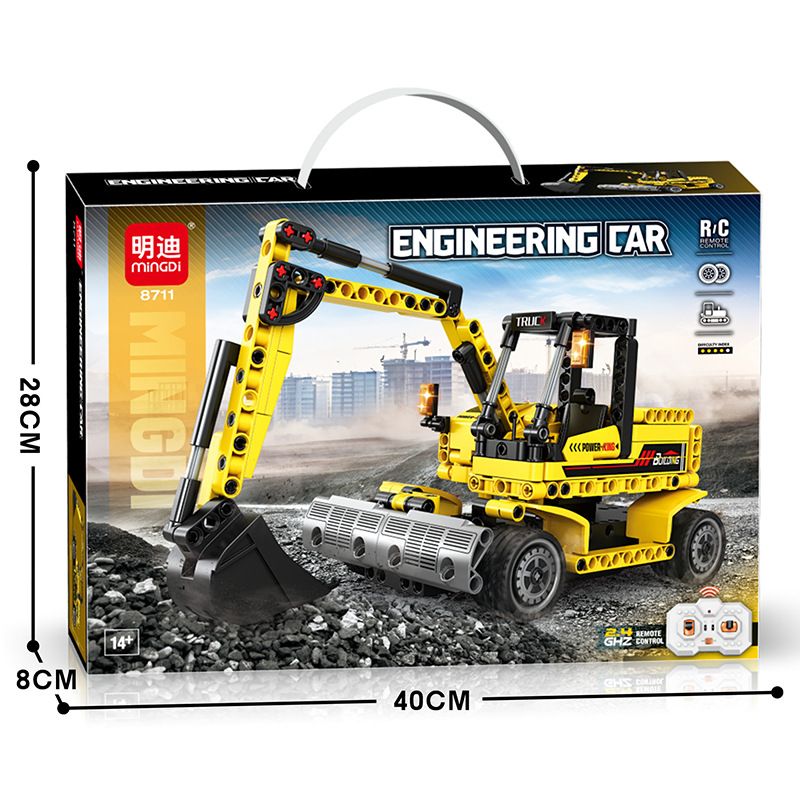  minGDi LEIBAO 8711 Engineering Car Xếp hình lắp ráp ghép mô hình Máy xúc bánh lốp điều khiển từ xa