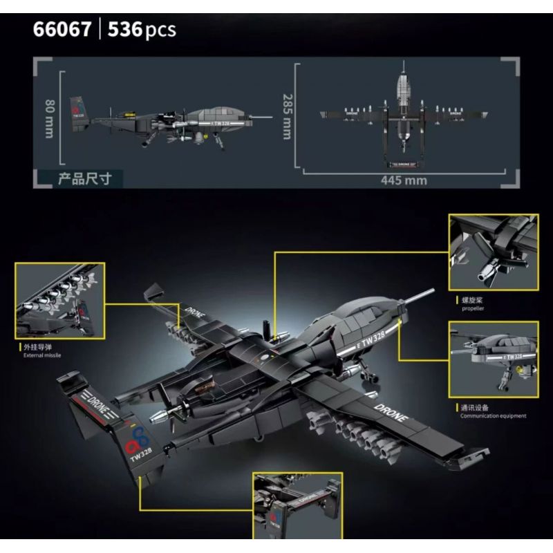 LE YI 66067 MÁY BAY KHÔNG NGƯỜI LÁI BỌ CẠP ĐUÔI ĐÔI bộ đồ chơi xếp lắp ráp ghép mô hình Military Army TWIN-TAILED SCORPION Quân Sự Bộ Đội 536 khối