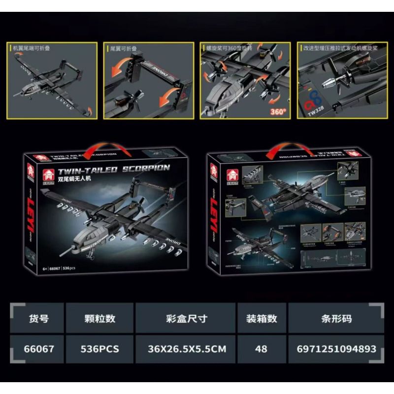 LE YI 66067 MÁY BAY KHÔNG NGƯỜI LÁI BỌ CẠP ĐUÔI ĐÔI bộ đồ chơi xếp lắp ráp ghép mô hình Military Army TWIN-TAILED SCORPION Quân Sự Bộ Đội 536 khối