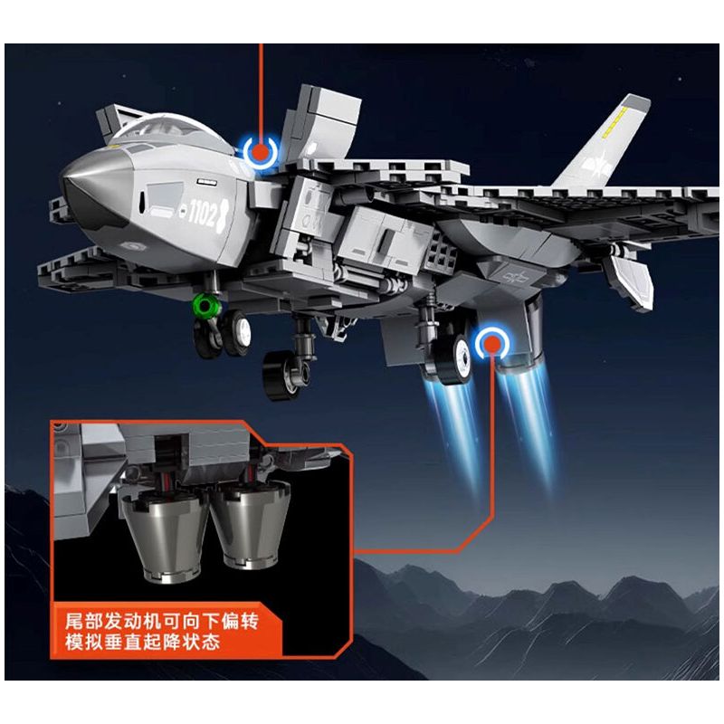 SEMBO 202267 MỘT QUỐC GIA HÙNG MẠNH MÁY BAY CHIẾN ĐẤU CẤT CÁNH VÀ HẠ THẲNG ĐỨNG bộ đồ chơi xếp lắp ráp ghép mô hình Military Army VERTICAL TAKEOFF AND LANDING AIRCRAFT Quân Sự Bộ Đội 625 khối