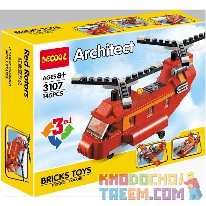 NOT Lego RED ROTORS 31003 JISI 3107 xếp lắp ráp ghép mô hình TRỰC THĂNG VẬN TẢI MÁY BAY THỂ THAO XUỒNG CAO TỐC CÁNH QUẠT MÀU ĐỎ Creator Sáng Tạo 145 khối