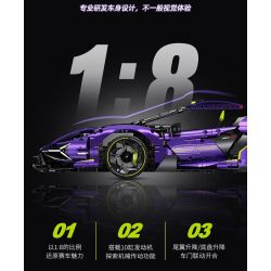 GULY 10635 SIÊU XE LAMBORGHINI PURPLE BULL 1:8 tỷ lệ 1:8 bộ đồ chơi xếp lắp ráp ghép mô hình Technic Kỹ Thuật Công Nghệ Cao Mô Hình Phương Tiện 3654 khối