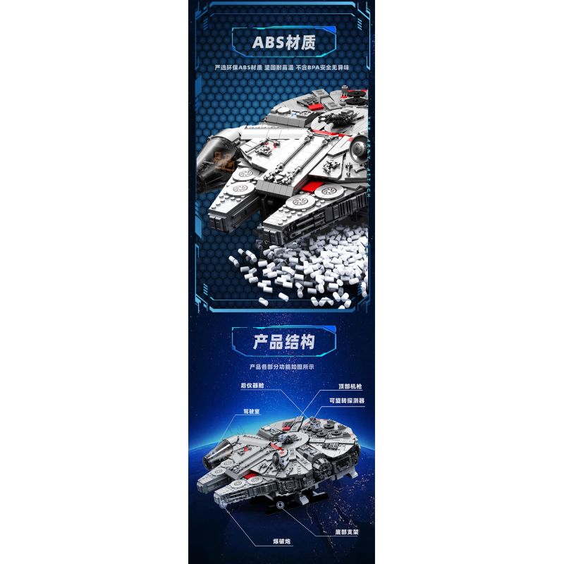 GAOMISI T2042 2042 CHIM ƯNG THIÊN NIÊN KỶ bộ đồ chơi xếp lắp ráp ghép mô hình Star Wars MILLENNIUM FALCON Chiến Tranh Giữa Các Vì Sao 2306 khối