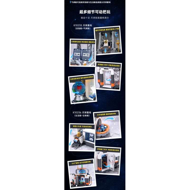 KEEPPLEY K10236 10236 CĂN CỨ MẶT TRĂNG (CABIN SINH HOẠT HỌC) bộ đồ chơi xếp lắp ráp ghép mô hình City Thành Phố 893 khối