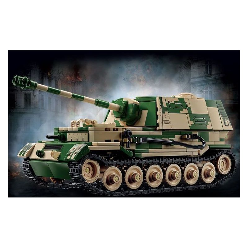 LE YI 66059 XE MÁY BAY CHIẾN ĐẤU TĂNG PIXEL bộ đồ chơi xếp lắp ráp ghép mô hình Military Army ELEPHANT TANK DESTROYER Quân Sự Bộ Đội 826 khối