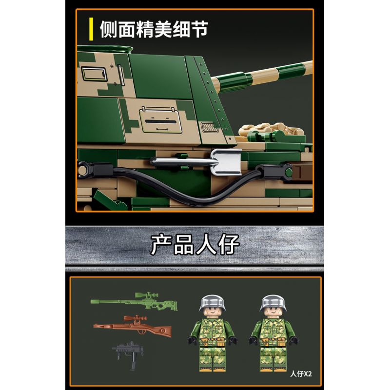LE YI 66059 XE MÁY BAY CHIẾN ĐẤU TĂNG PIXEL bộ đồ chơi xếp lắp ráp ghép mô hình Military Army ELEPHANT TANK DESTROYER Quân Sự Bộ Đội 826 khối