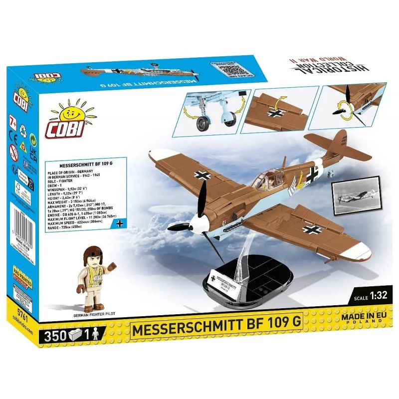 COBI 5761 MECE SCHMIDT BF-109 G 1:32 tỷ lệ 1:32 bộ đồ chơi xếp lắp ráp ghép mô hình Military Army MESSERSCHMITT BF 109 G Quân Sự Bộ Đội 350 khối
