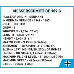 COBI 5761 MECE SCHMIDT BF-109 G 1:32 tỷ lệ 1:32 bộ đồ chơi xếp lắp ráp ghép mô hình Military Army MESSERSCHMITT BF 109 G Quân Sự Bộ Đội 350 khối