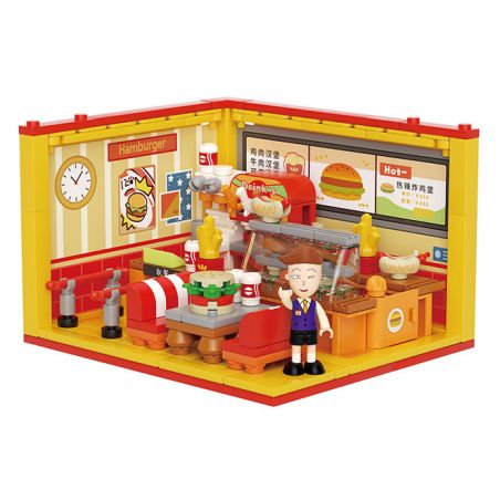 WEKKI 516415 CHERRY NHỎ BALLS NGÔI NHÀ STACK CỬA HÀNG BURGER HUAMOU bộ đồ chơi xếp lắp ráp ghép mô hình Movie & Game Phim Và Trò Chơi 216 khối