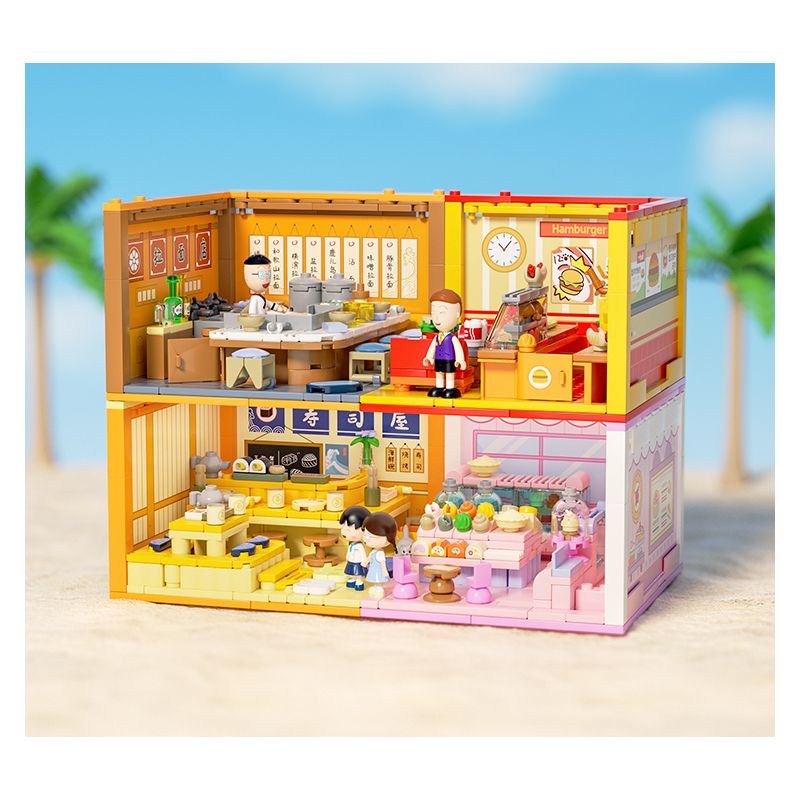 WEKKI 516418 CHERRY NHỎ BALLS NGÔI NHÀ STACK MARU TAILING NOODLE SHOP bộ đồ chơi xếp lắp ráp ghép mô hình Movie & Game Phim Và Trò Chơi 191 khối