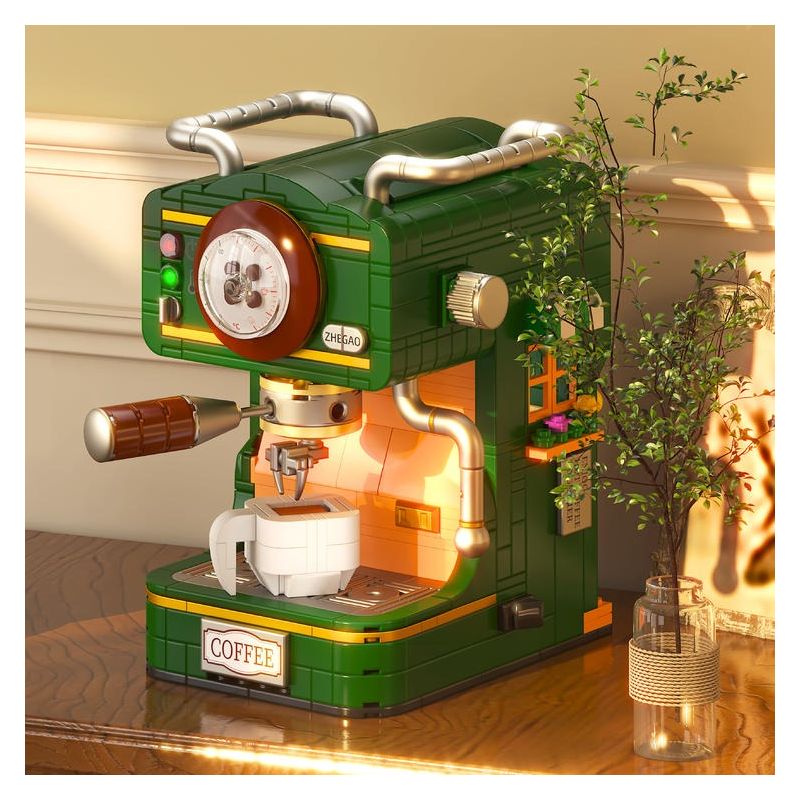 ZHEGAO 662043 MÁY PHA CÀ PHÊ RETRO bộ đồ chơi xếp lắp ráp ghép mô hình Creator Sáng Tạo 618 khối