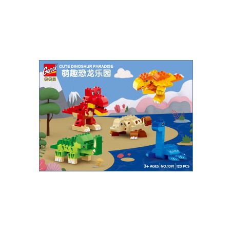 GOROCK 1091 CÔNG VIÊN KHỦNG LONG DỄ THƯƠNG bộ đồ chơi xếp lắp ráp ghép mô hình Duplo Khối Lớn 123 khối