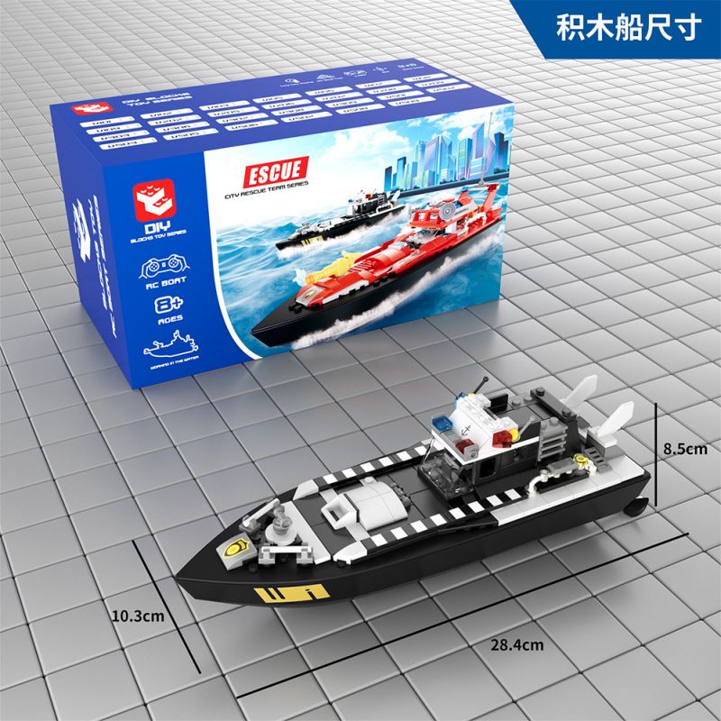 DIY V103 HAI -TRONG MỘT CHIẾC THUYỀN KIỂM SOÁT TỪ XA CỦA CẢNH SÁT THÀNH PHỐ bộ đồ chơi xếp lắp ráp ghép mô hình 162 khối