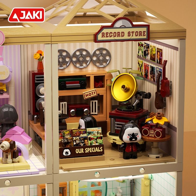 JAKI FK007 SUPER TOWN CỬA HÀNG GHI CHÉP VINYL CAO CẤP MỚI bộ đồ chơi xếp lắp ráp ghép mô hình RECORD STORE