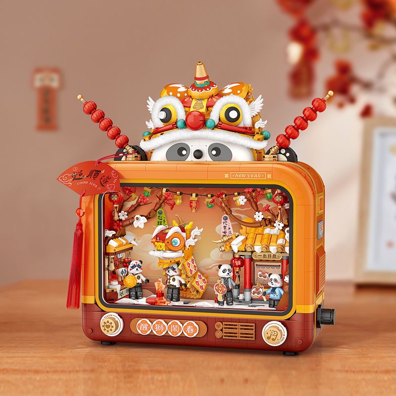 LOZ 1966 HỘP TRÒ CHƠI MÚA RỐI SƯ TỬ THỨC TỈNH VÀ BÓNG MÙA XUÂN bộ đồ chơi xếp lắp ráp ghép mô hình Creator Sáng Tạo 1982 khối