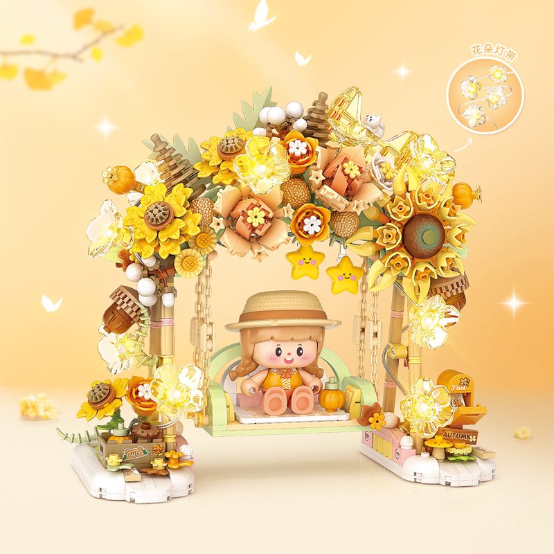 LOZ 1354 ĐU HOA MỘT LÁ BIẾT THU bộ đồ chơi xếp lắp ráp ghép mô hình 892 khối