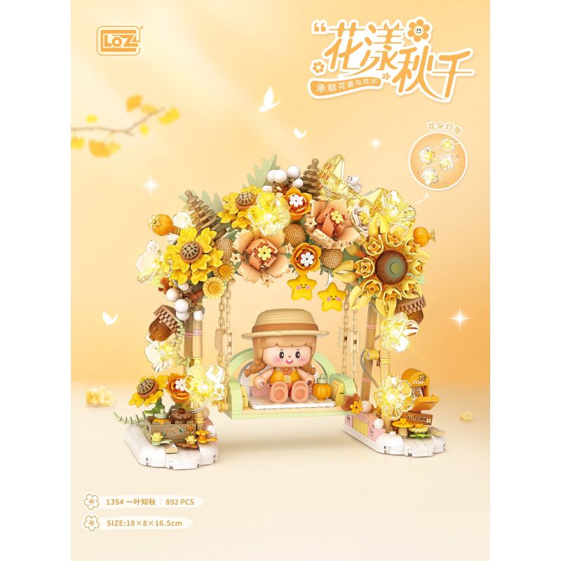 LOZ 1354 ĐU HOA MỘT LÁ BIẾT THU bộ đồ chơi xếp lắp ráp ghép mô hình 892 khối