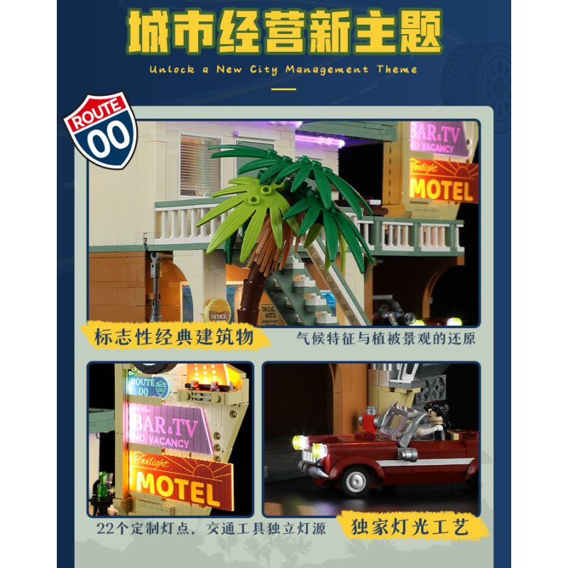 LUMIBRICKS FUNWHOLE F9054 9054 CHUYẾN ĐI ĐƯỜNG NHÀ NGHỈ bộ đồ chơi xếp lắp ráp ghép mô hình City MOTEL Thành Phố 1970 khối