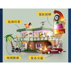 LUMIBRICKS FUNWHOLE F9054 9054 CHUYẾN ĐI ĐƯỜNG NHÀ NGHỈ bộ đồ chơi xếp lắp ráp ghép mô hình City MOTEL Thành Phố 1970 khối
