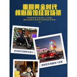 LUMIBRICKS FUNWHOLE F9054 9054 CHUYẾN ĐI ĐƯỜNG NHÀ NGHỈ bộ đồ chơi xếp lắp ráp ghép mô hình City MOTEL Thành Phố 1970 khối