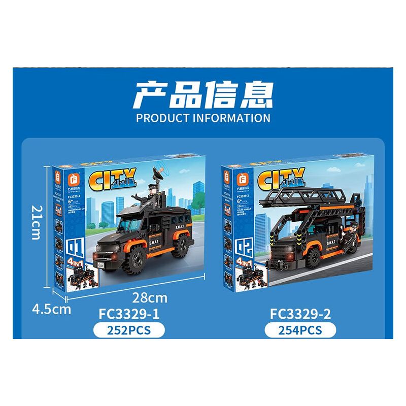 FORANGE FC3329 3329 ĐỘI HÀNH ĐỘNG SWAT 4 KẾT HỢP bộ đồ chơi xếp lắp ráp ghép mô hình City SWAT ACTION TEAM Thành Phố 1048 khối