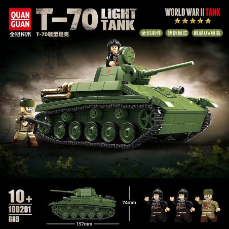 QuanGuan 100291 Quan Guan 100291 XE TĂNG HẠNG NHẸ T-70 CỦA LIÊN XÔ bộ đồ chơi xếp lắp ráp ghép mô hình Military Army Quân Sự Bộ Đội 689 khối