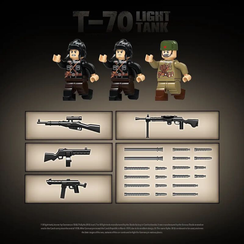 QuanGuan 100291 Quan Guan 100291 XE TĂNG HẠNG NHẸ T-70 CỦA LIÊN XÔ bộ đồ chơi xếp lắp ráp ghép mô hình Military Army Quân Sự Bộ Đội 689 khối