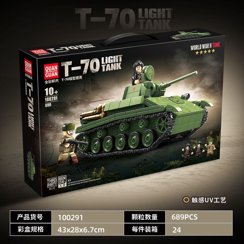 QuanGuan 100291 Quan Guan 100291 XE TĂNG HẠNG NHẸ T-70 CỦA LIÊN XÔ bộ đồ chơi xếp lắp ráp ghép mô hình Military Army Quân Sự Bộ Đội 689 khối